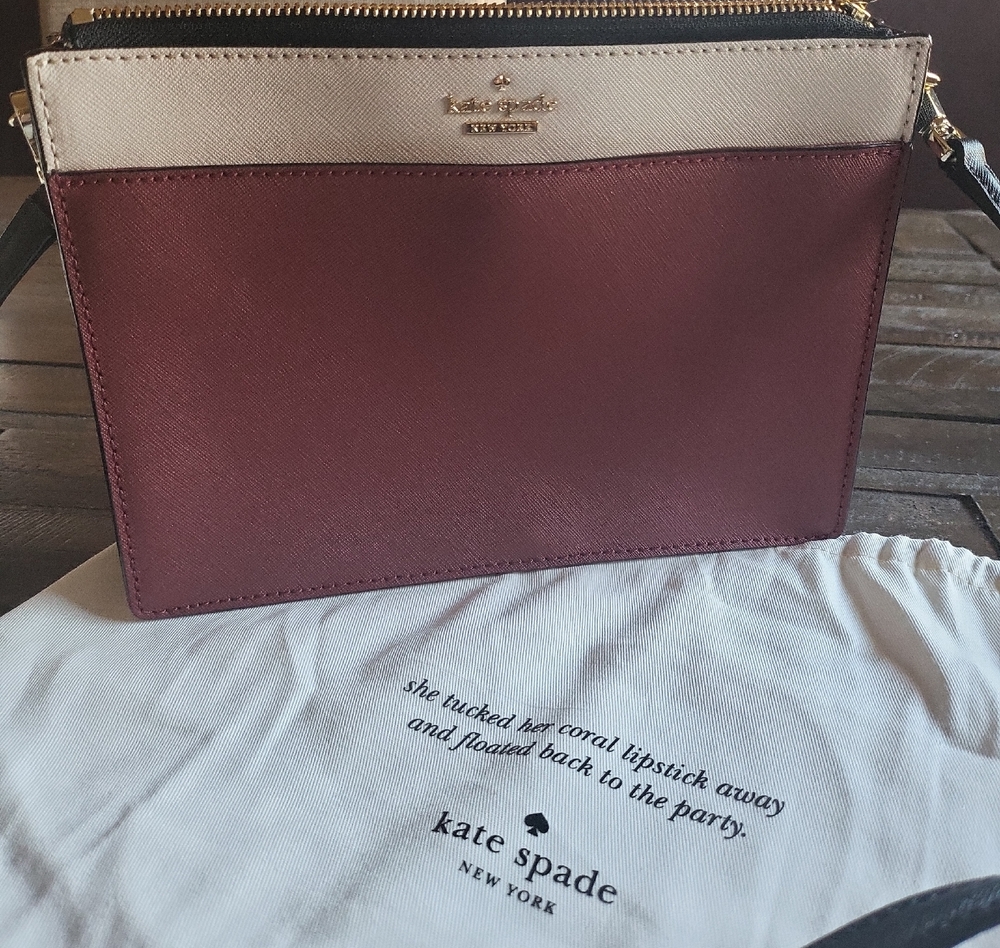 Kate Spade Maroon and Beige Crossbody Bag